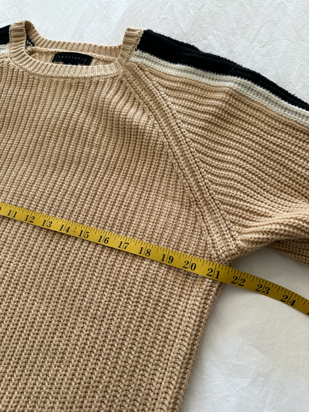 Sanctuary crewneck Sweater with Black & White Stripe Sleeve, size large - Picture 13 of 16